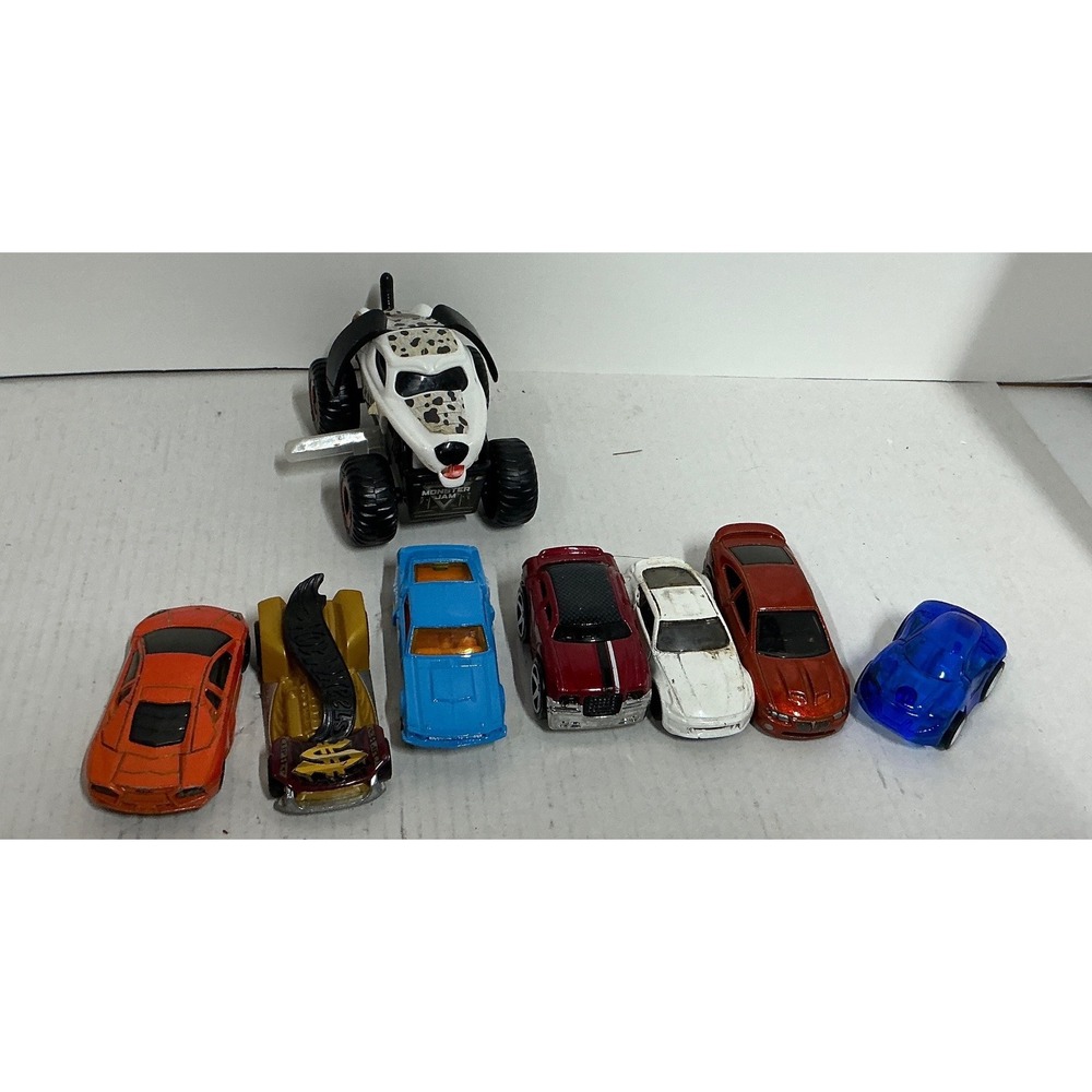 Monster Jam Monster Mutt Dalmatian Toy Car Lot 8pc Assorted Vehicles Small